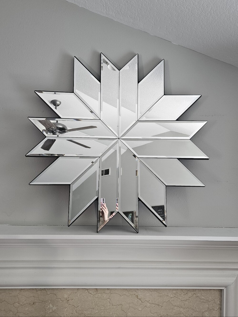 Vintage Windsor Art Deco Beveled Glass Snowflake/Starburst Accent Wall Mirror